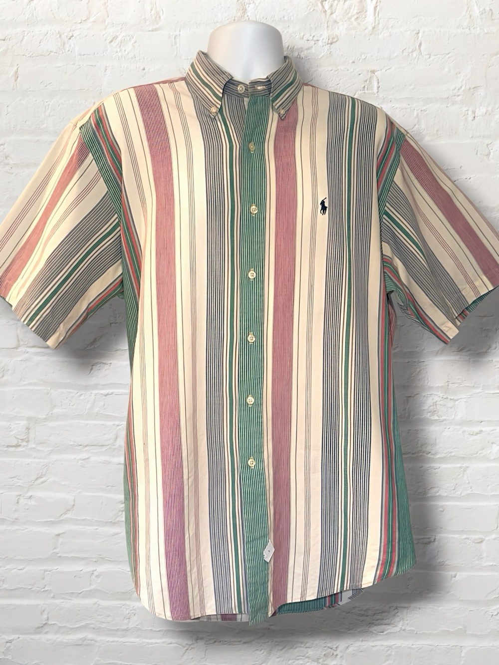 Ralph Lauren Mens Large Multicolor Stripe Button Down Shirt Cotton Mauritius